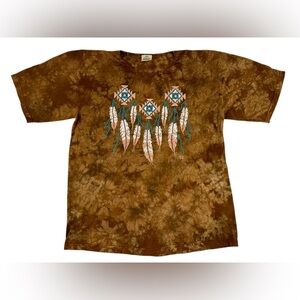 Vintage Lynee Apparel Native American Feather Tie Dye Shirt Women Large USA Made